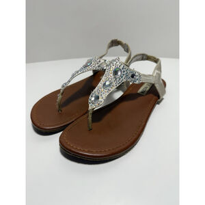 Steve Maddon Girl's Silver Thong Sandals with Rhinestones Size 4 Chic Kids